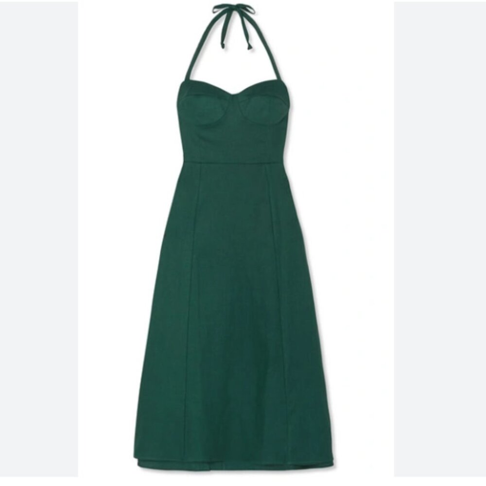 Reformation Linen Green Halter Midi Dress